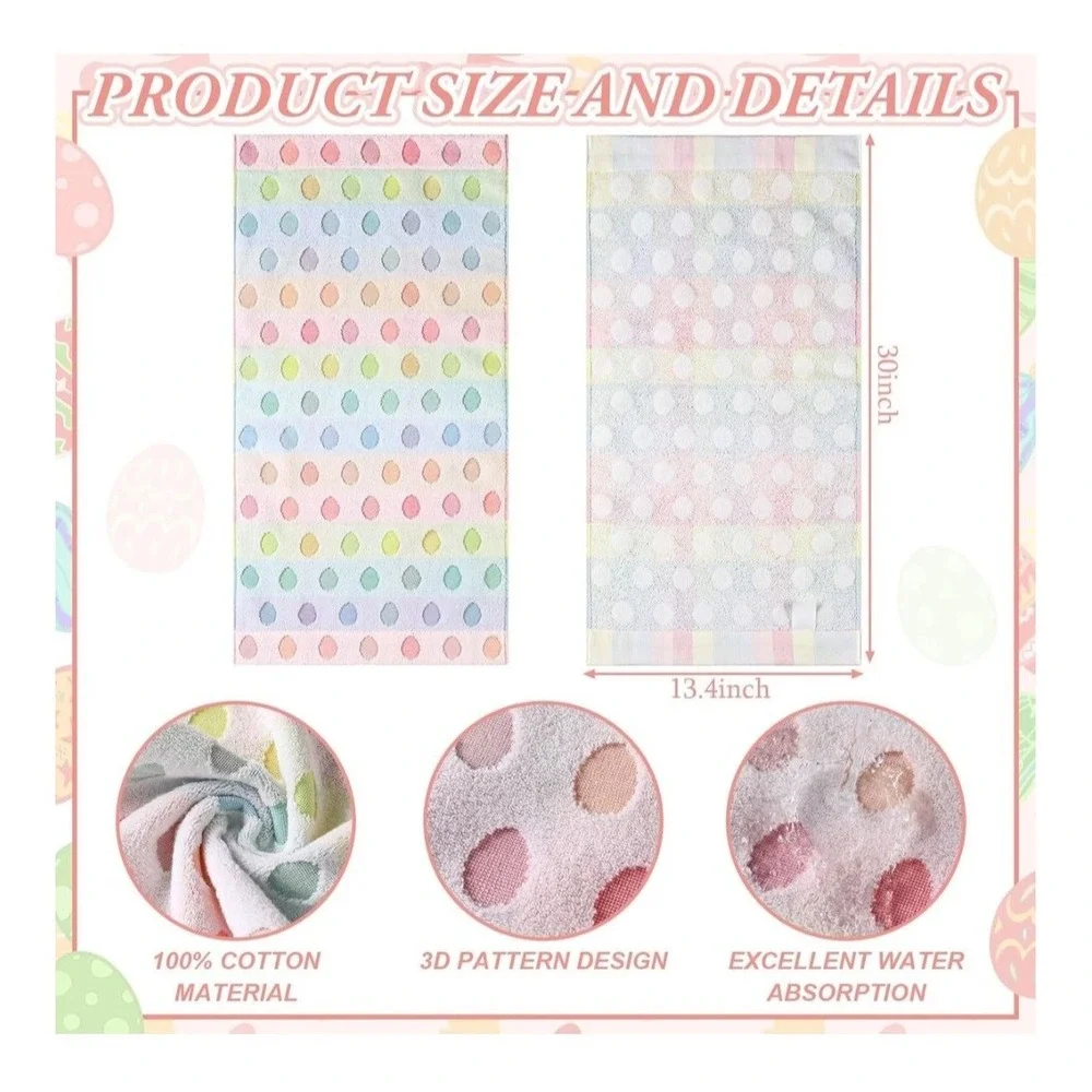 3 PCS Easter Hand Towel Bathroom‎ Bunny Egg Rabbit 100% Cotton 13.4x30 Inch